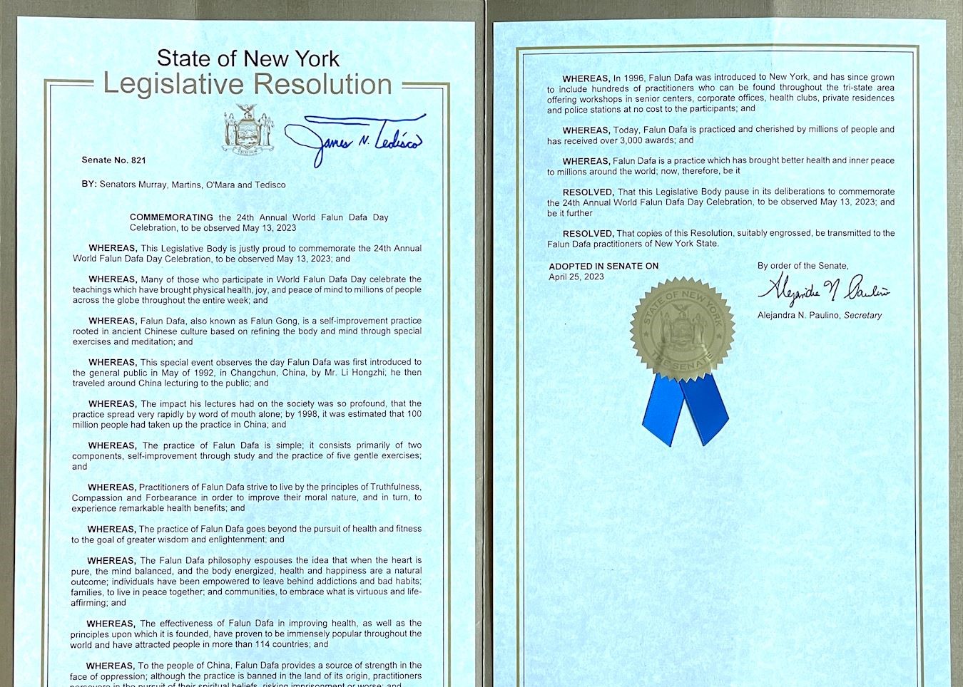 Image for article США, Нью-Йорк. Сенат штату ухвалив резолюцію про відзначення Всесвітнього Дня Фалунь Дафа